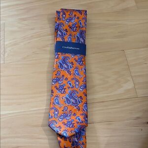 Croft & Barrow Vibrant Orange and Blue Paisley Tie